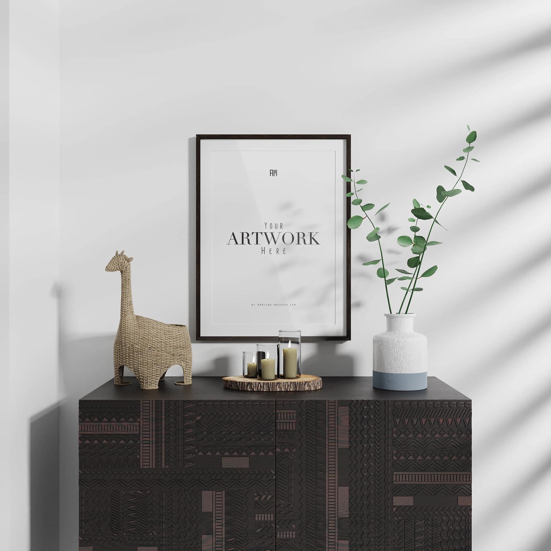 Gallery wall with artwork and furniture