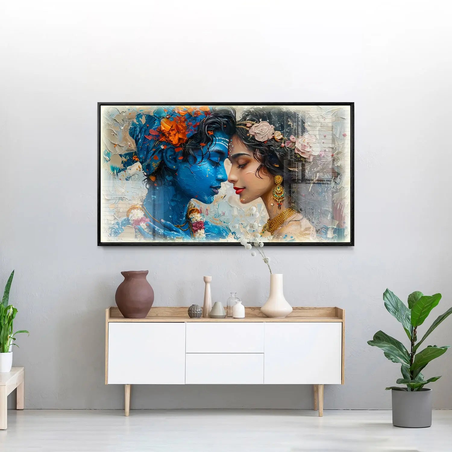 Radha Krishna Romantic Love Serene Vivid Framed Wall Art