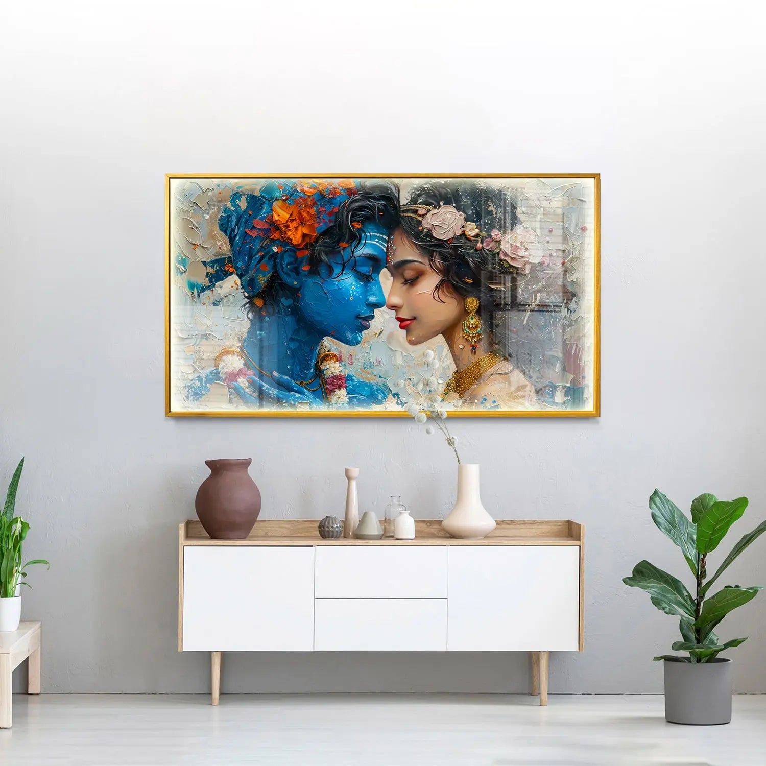 Radha Krishna Romantic Love Serene Vivid Framed Wall Art