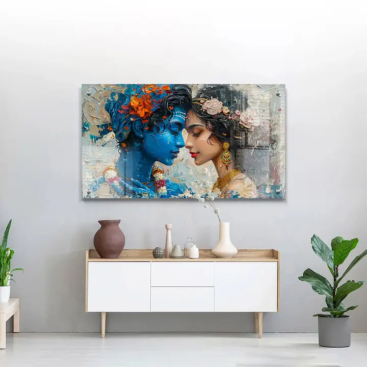 Radha Krishna Romantic Love Serene Vivid Acrylic Wall Art - Master